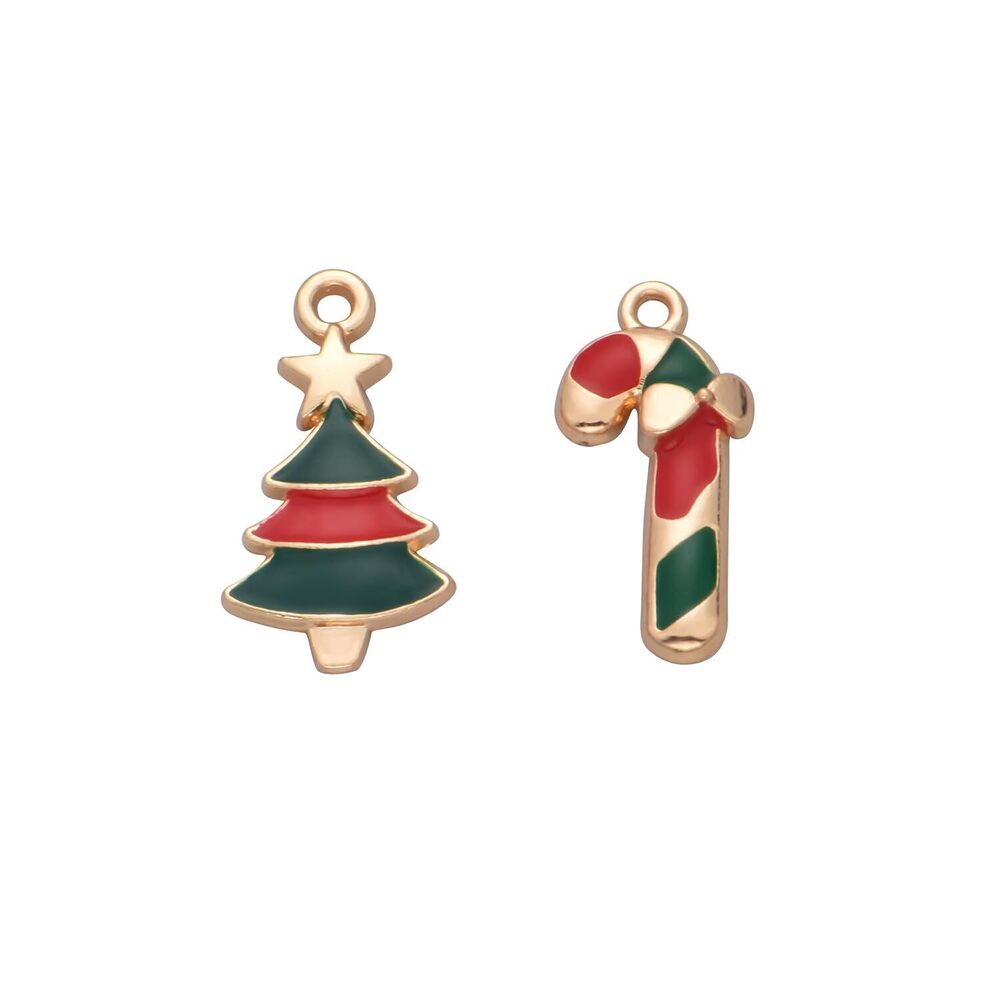 3089 Pack of 40 Christmas Trees and 40 Candy Canes Enamel Charms Gold